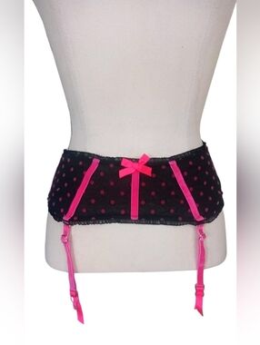 Victorias Secret Sexy Little Things Garter Belt Black Pink Polka Dots Size XS